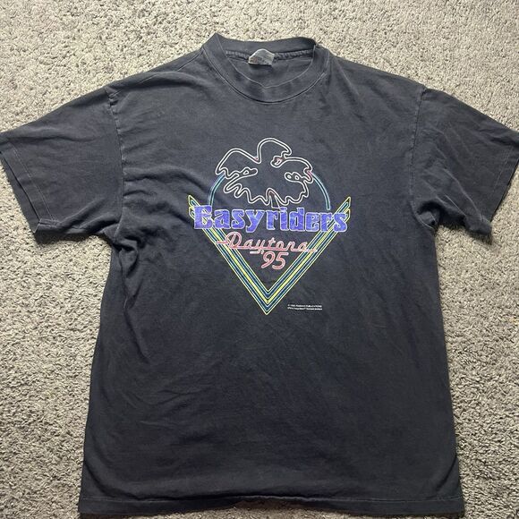 Vintage 1995 Daytona Easy Riders USA Biker Logo Single Stitch T-Shirt Large - Picture 1 of 8